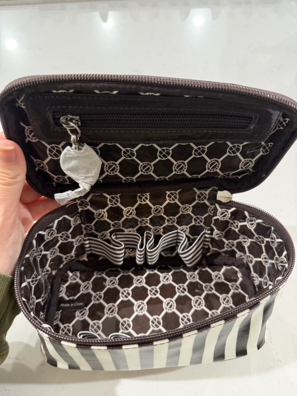 Rare Henri Bendel Cosmetic Case- Vintage Iconic Brown and White Stripes